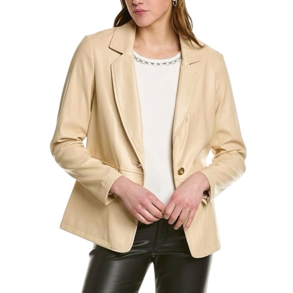 Nanette Lepore‎ Cream Faux Leather Jacket - Picture 2 of 9